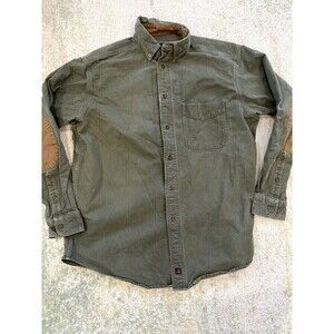 Vintage Woolrich Shirt Men Large Rugged Outdoorwear Elbow Pads Green